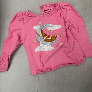 Mini Boden Pink Long Sleeve Shirt with Embroidered Rainbow